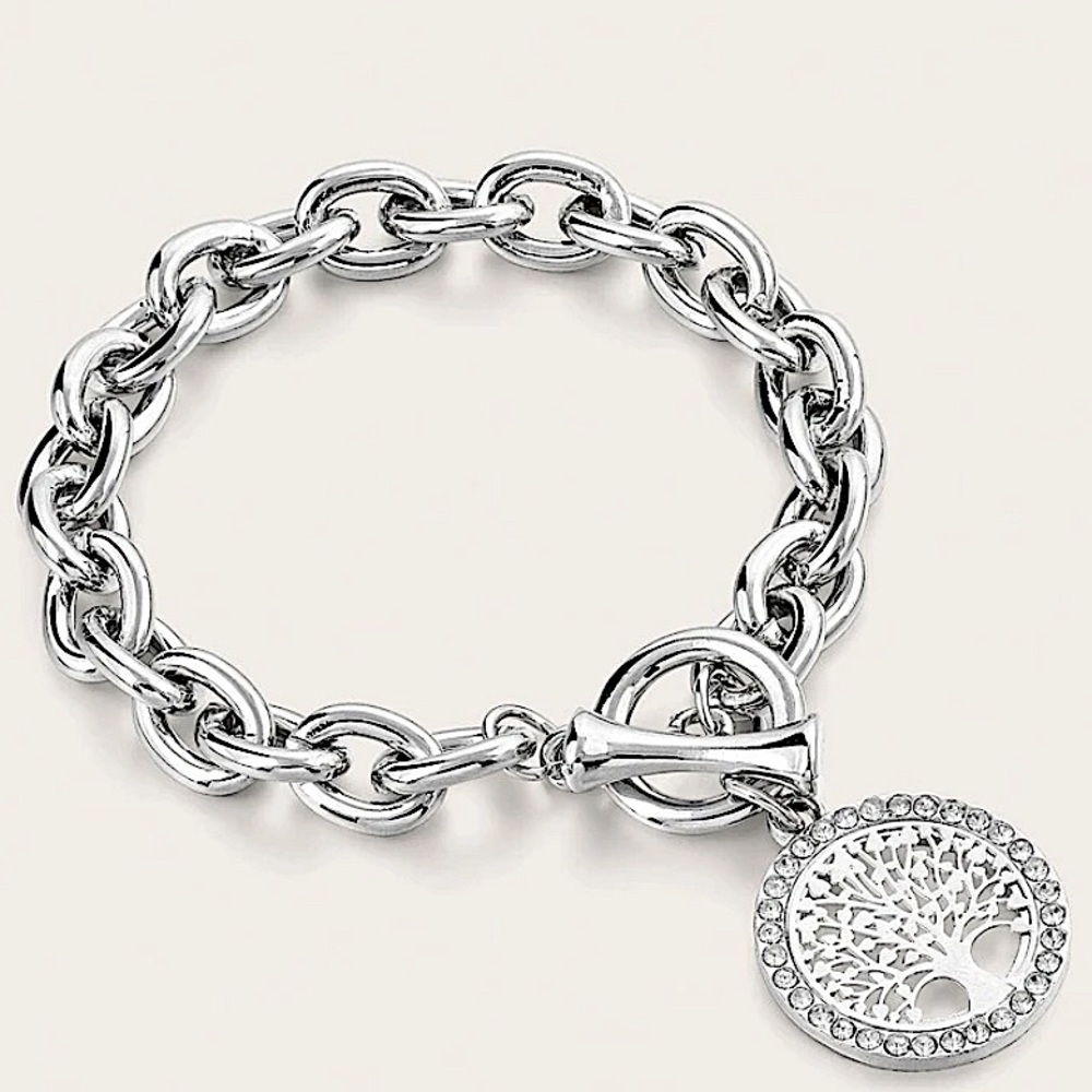 Silver Tree Of Life Chain Link Bracelet